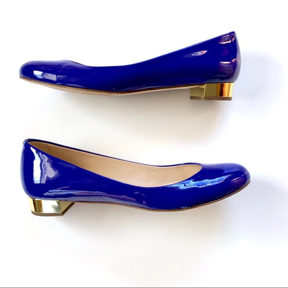 J. Crew Shoes - J. CREW Royal Blue Janey Gold Heel Patent Heels